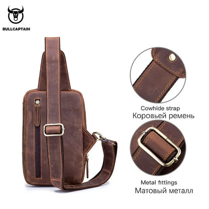Sac Bandoulière Homme Cuir BULLCAPTAIN Crazy Horse - Sacoche Poitrine Voyage Rétro