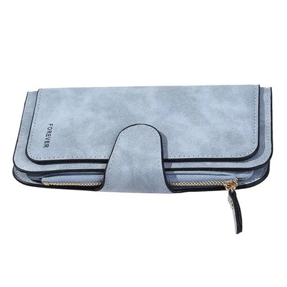 Portefeuille Long Femme Cuir Givré Vintage - Pochette Zip avec Porte-Cartes
