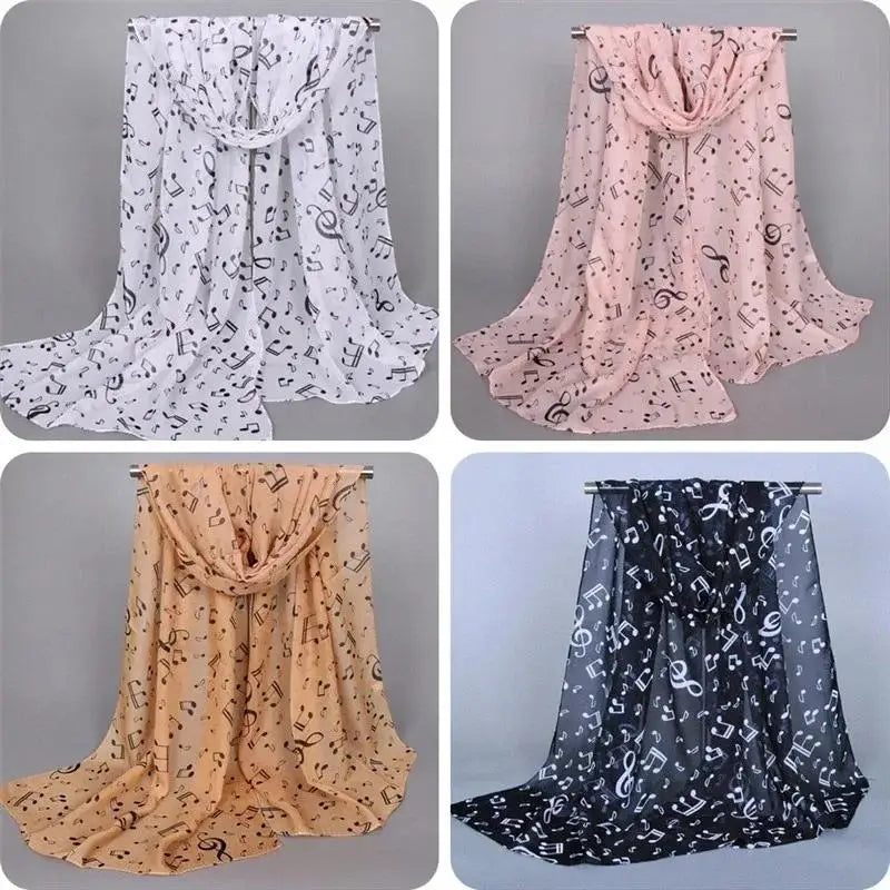 Foulard Mousseline Notes Musique Femme - Châle Soie Imprimé Doux Polyvalent