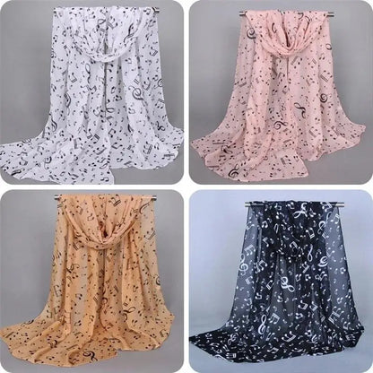 Foulard Mousseline Notes Musique Femme - Châle Soie Imprimé Doux Polyvalent