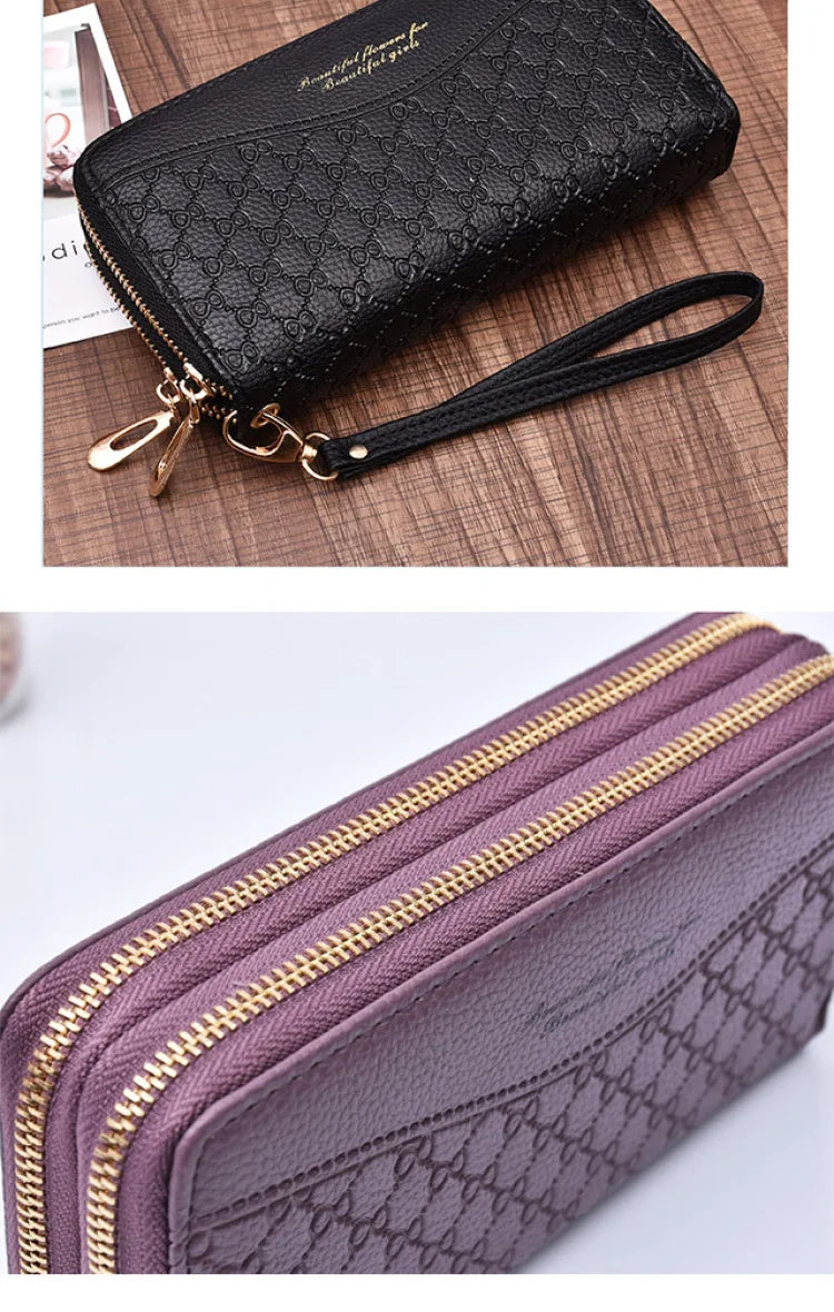 Portefeuille Long Femme Double Fermeture Éclair - Clutch Grande Capacité Cuir Europe