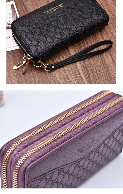 Portefeuille Long Femme Double Fermeture Éclair - Clutch Grande Capacité Cuir Europe