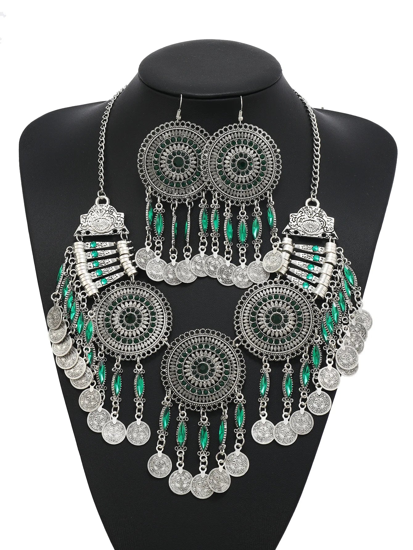 Ensemble Bijoux Bohème Gypsy Pièces Cristal – Collier Boucles Tribal