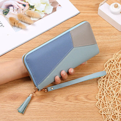 Portefeuille Femme Long Zippé Cuir PU Bleu - Porte-Monnaie Fashion Porte-Carte Billfold Handbag