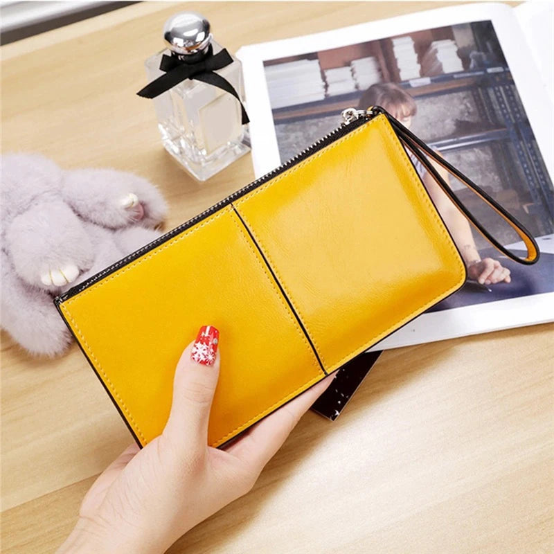 Portefeuille Femme Business Cuir PU Long - Clutch Fermeture Éclair Porte-Cartes Grande Capacité Vert Foncé