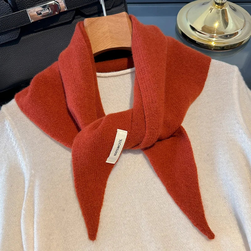 Foulard Triangle Laine 100% Femme - Écharpe Tricotée Style Britannique Coréen Multifonction