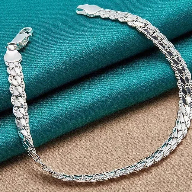 Bracelet Chaîne Plate Argent Sterling 925 6mm - Fermoir Homard 18-20cm Femme Homme Mariage