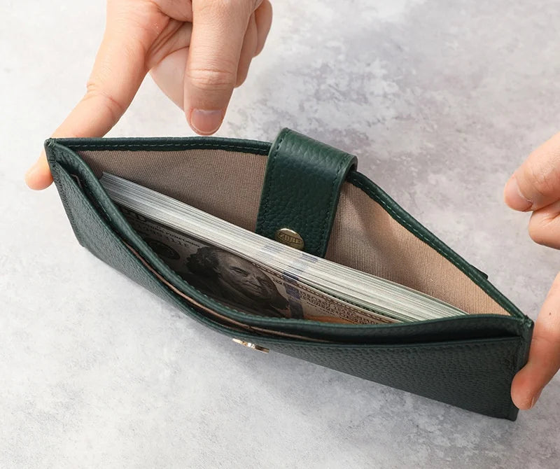 Portefeuille Femme Cuir Luxe 6 Emplacements Cartes Slim - Porte-Monnaie Zippé Détachable Externe Noir
