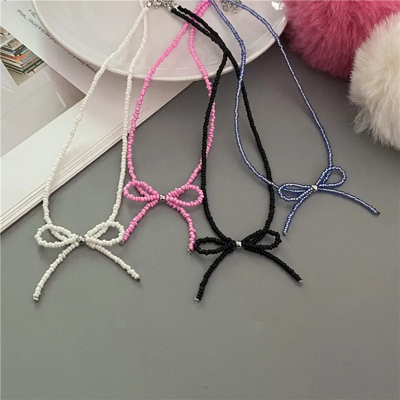 Collier Choker Perles Riz Nœud Papillon – Vintage Élégant Femme Fille