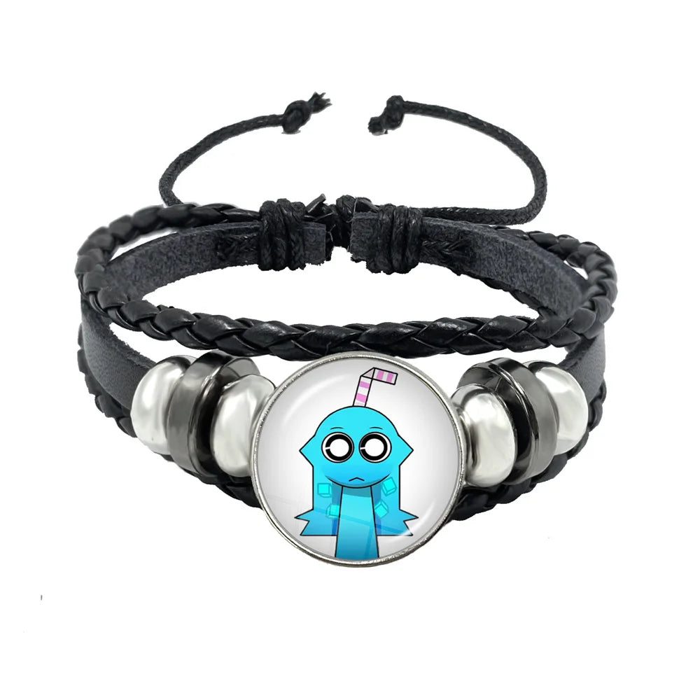 Bracelet Sprunki Incredibox Personnage Anime – Cuir Multicouche Tressé Fait Main