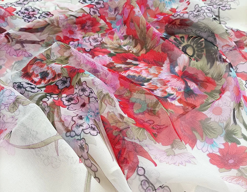 Foulard Écharpe Mousseline Georgette Femme Fleur Prune - Bandana Été Léger Respirant