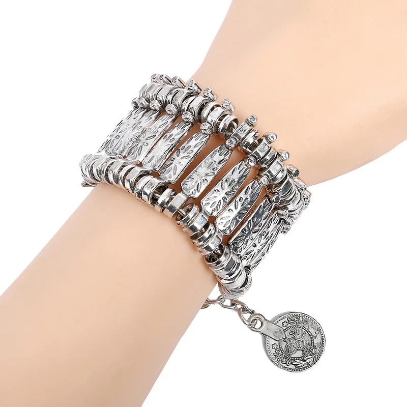 Bracelet Bohème Multicouche Pièces – Bangle Ajustable Or Antique
