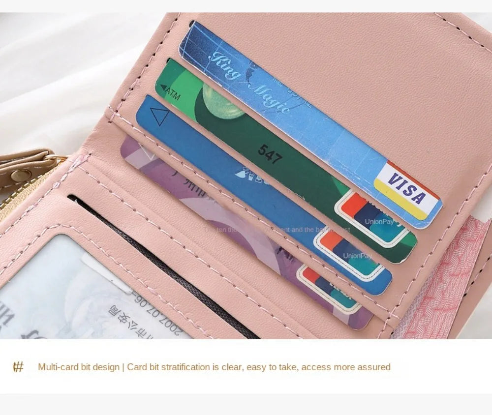 Portefeuille Femme Chat Mignon Cuir PU - Porte-Monnaie Court Grande Capacité Voyage