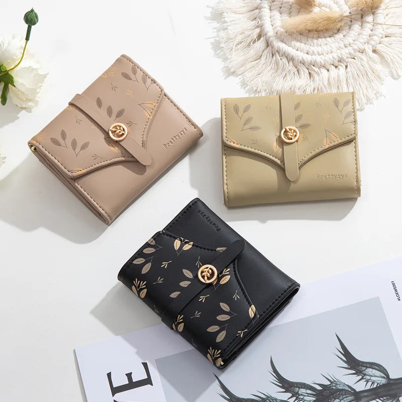 Portefeuille Femme Trifold Imprimé Floral - Pochette avec Fermoir et Porte-Cartes