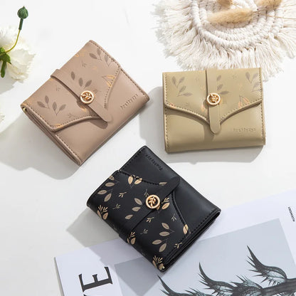 Portefeuille Femme Trifold Imprimé Floral - Pochette avec Fermoir et Porte-Cartes