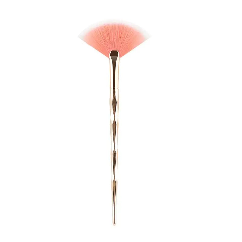 Pinceau Blush Éventail Rose Gold - Highlighter Poudre Libre Visage Ultra-Doux Coréen Beauté Professionnelle