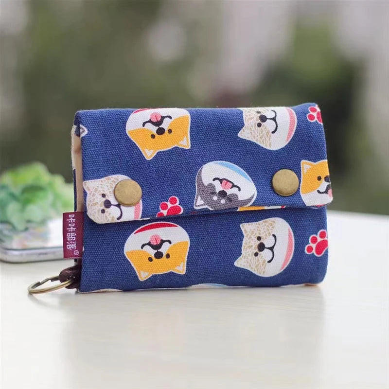 Portefeuille Femme Tissu Fait Main Pliable Contraste Couleurs - Porte-Monnaie Zippé Cartoon Porte-Carte Clés