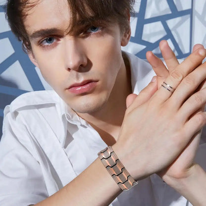 Bracelet Manchette Cuivre Homme – 3 Rangées Magnétiques & Ajustable