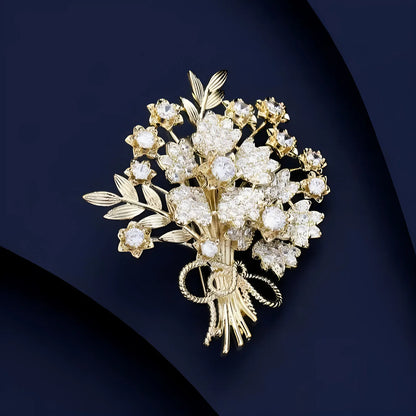 Broche Fleur Strass Luxe - Pin's Bouquet Cristal Élégant Mariage Soirée