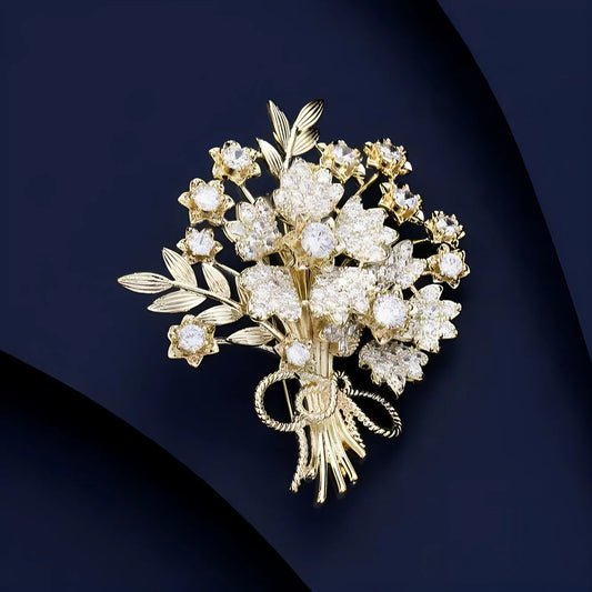 Broche Fleur Strass Luxe - Pin's Bouquet Cristal Élégant Mariage Soirée