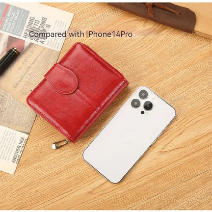 Portefeuille Femme Cuir Bifold Court Rose - Wallet Porte-Cartes Zipper Coin Pouch