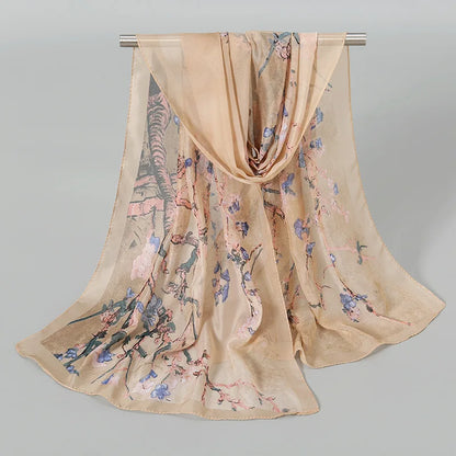 Foulard Soie Mousseline Luxe Femme - Écharpe Tête Plage Bandana Hijab Été