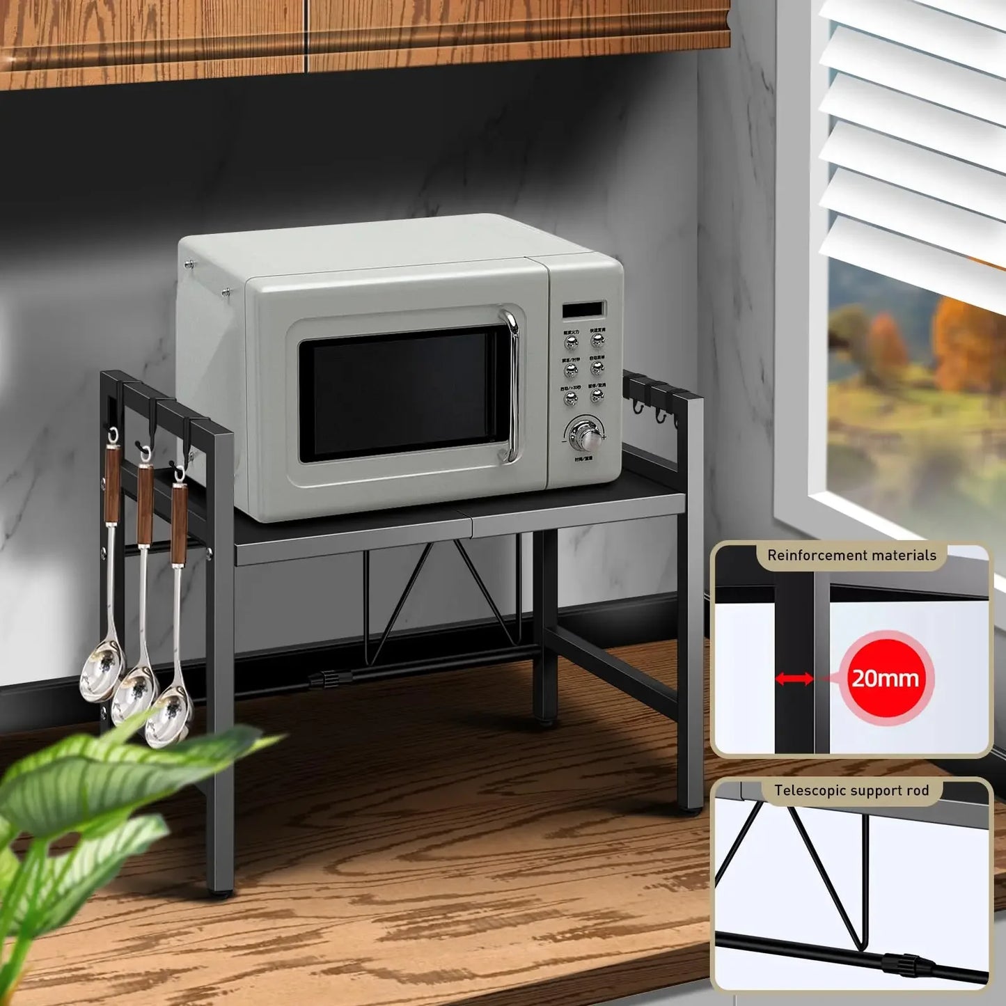 Étagère Extensible pour Micro-Ondes 42-64cm - Organisateur de Comptoir Résistant à l'Humidité