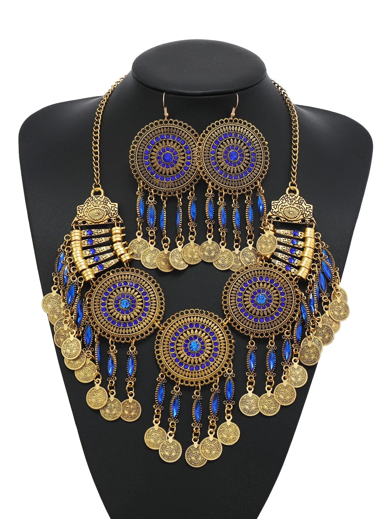 Ensemble Bijoux Bohème Gypsy Pièces Cristal – Collier Boucles Tribal