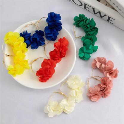 Boucles d'Oreilles Créoles Rose Tissu Pendentif Bohème – Kpop Colorées Y2K Soirées Femme