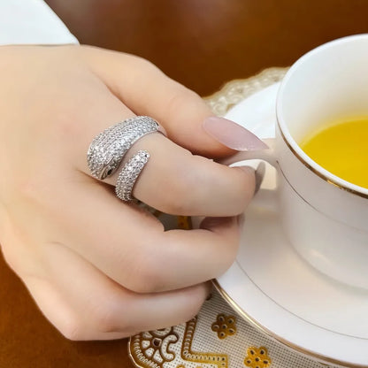 Bague Serpent Pavée Argent Sterling 925 - Anneau Blanc Glamour Europe Femme Cadeau