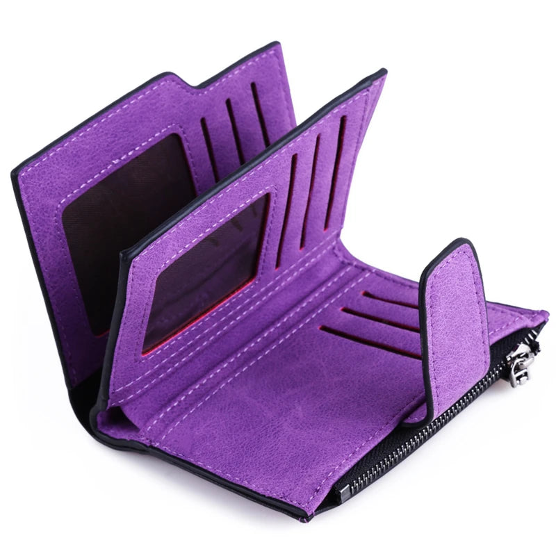 Portefeuille Femme Court Cuir PU Pliable Gris - Porte-Carte Porte-Monnaie Portable Lady Coin Purse