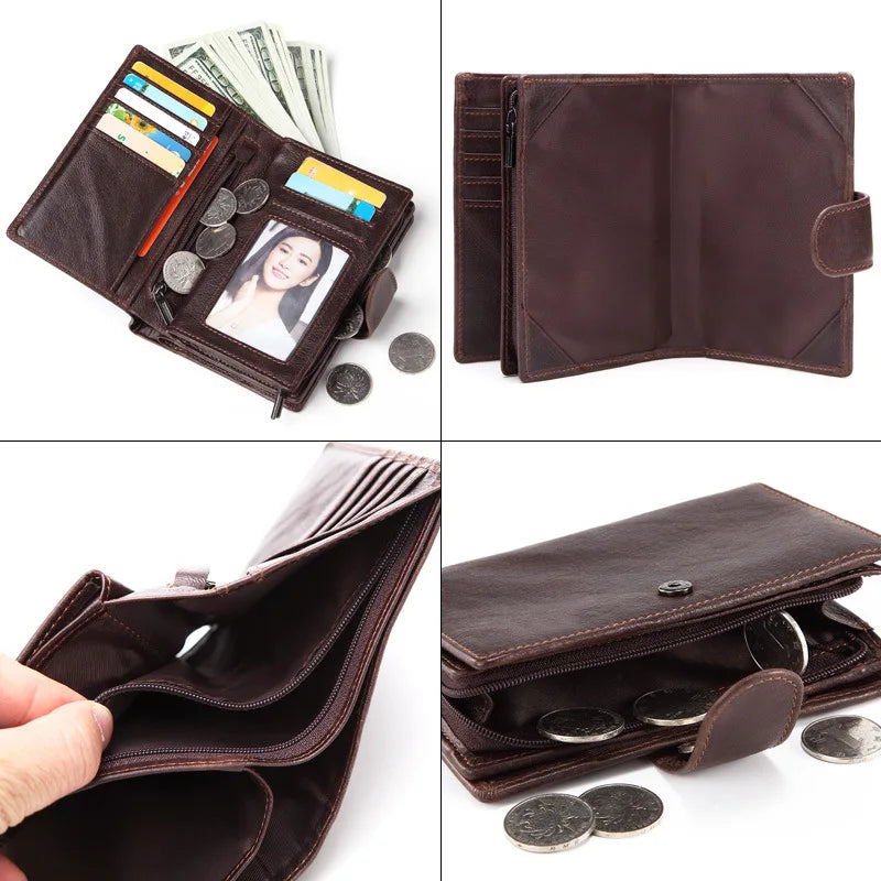 Portefeuille Homme Court Cuir Véritable Luxe - Porte-Cartes ID Multifonction Unisexe