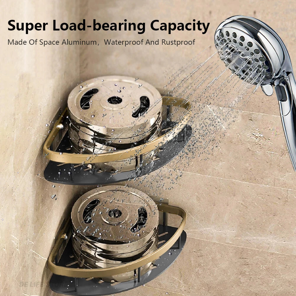 Étagère Angle Salle Bain Sans Perçage Aluminium - Rangement Douche Antirouille Shampoing Accessoires
