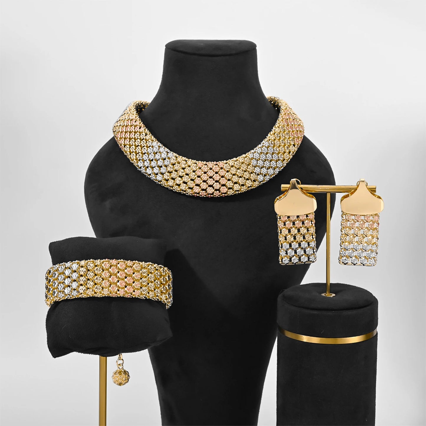 Parure Bijoux Dubai Luxe Mariée – Collier Statement Bracelet Boucles Cristaux