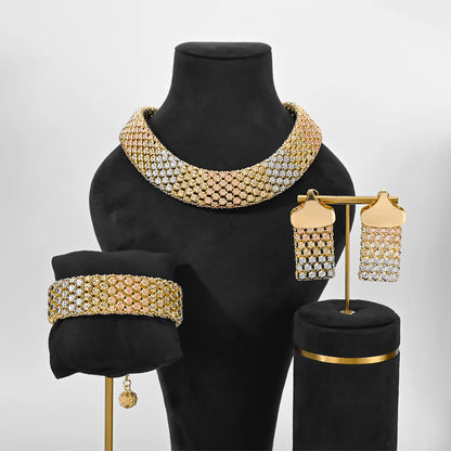 Parure Bijoux Dubai Luxe Mariée – Collier Statement Bracelet Boucles Cristaux
