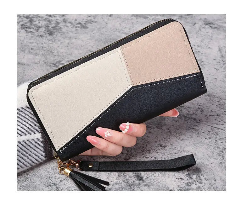 Portefeuille Femme Cuir Long Zippé - Grande Capacité Multifonction avec Compartiment Téléphone