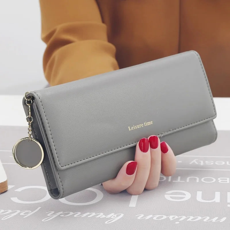 Portefeuille Femme Long Tri-Fold Cuir - Porte-Cartes Élégant avec Compartiments