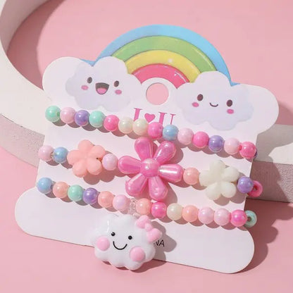 Ensemble 3 Bracelets Perles Cartoon Mignons Enfants – Princesse Licorne Fruits Chat Filles
