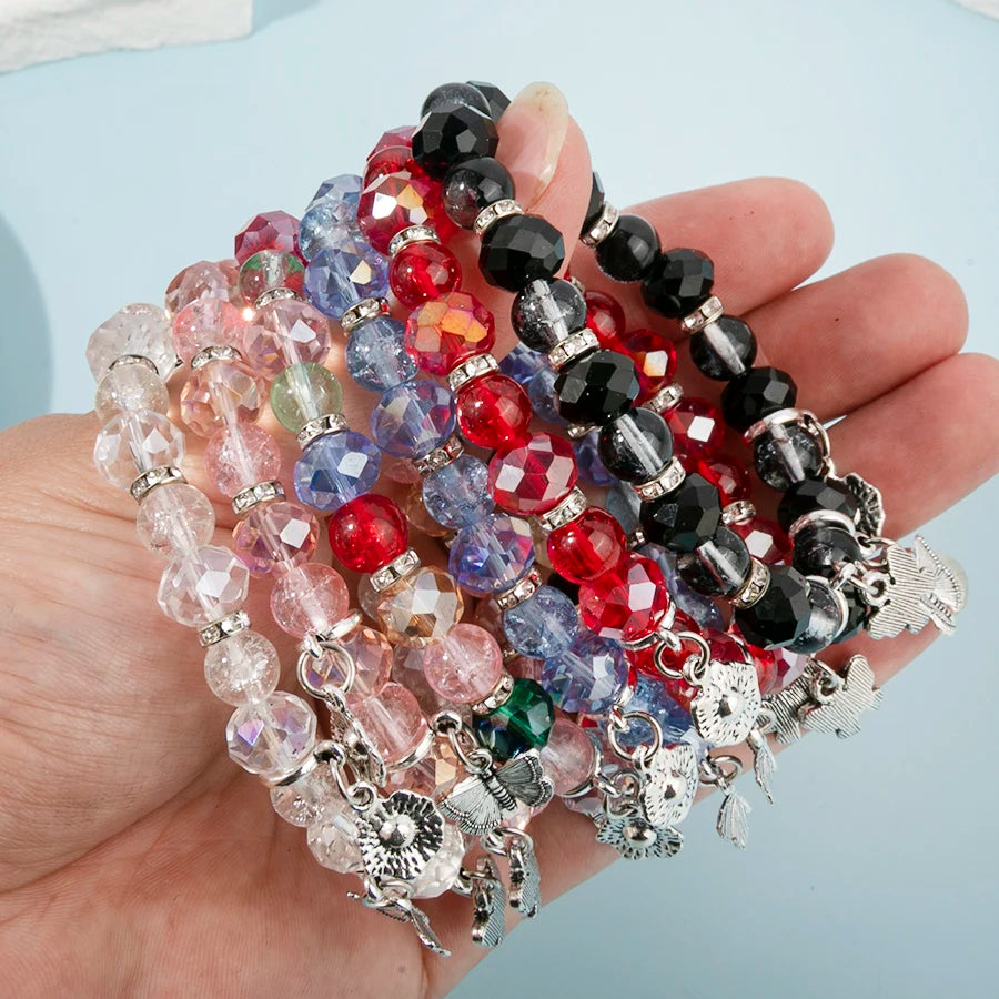 Ensemble 6 Bracelets Perles Verre Fleurs Papillons – Stack Coloré Tendance