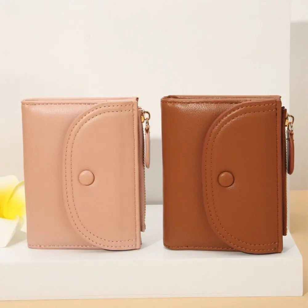 Portefeuille Femme Court Pliable Coloré Mini - Porte-Monnaie Zippé PU Multifonction Portable Marron