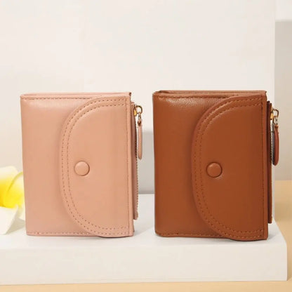 Portefeuille Femme Court Pliable Coloré Mini - Porte-Monnaie Zippé PU Multifonction Portable Marron