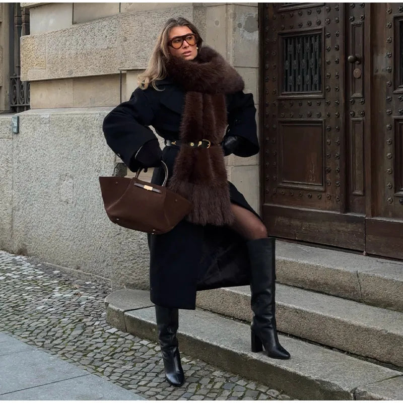 Faux Fur Scarf with Pom-poms - Long Thick Scarf for Women