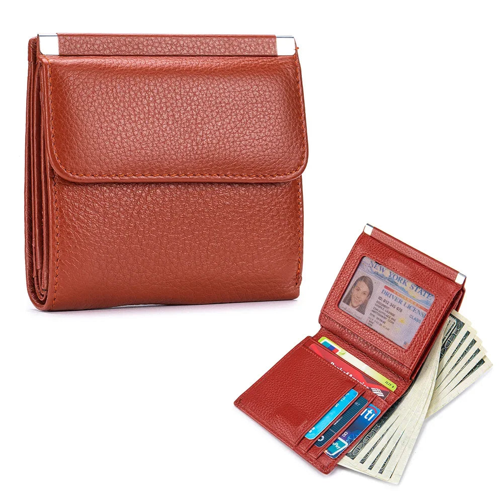 Portefeuille Femme Bifold Cuir Véritable Compact - Porte-Monnaie Slim Court Lovers