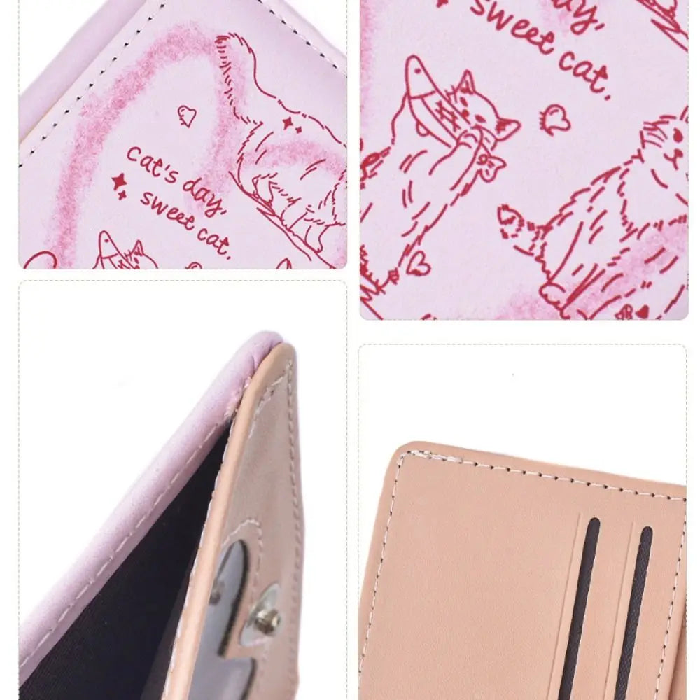 Portefeuille Femme Cuir Chat Graffiti - Porte-Monnaie Grande Capacité Portable