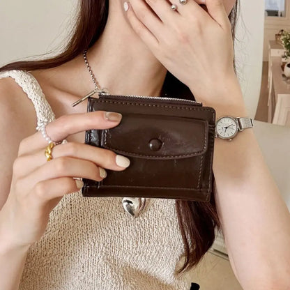 Portefeuille Femme Court Cuir PU Argenté - Porte-Carte Zippé Ultra Fin Multifonction Élégant