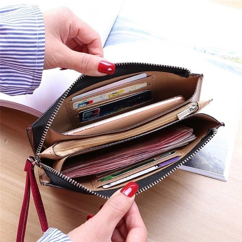 Portefeuille Femme Business Cuir PU Long - Clutch Fermeture Éclair Porte-Cartes Grande Capacité Vert Foncé