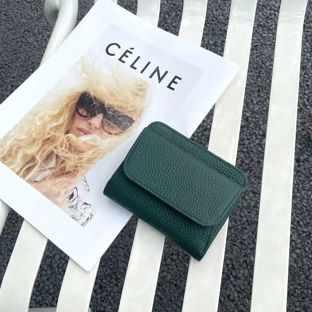 Portefeuille Femme Cuir Véritable Pliable Simple - Porte-Monnaie Multifonction Coin Bag Petit Money Bag