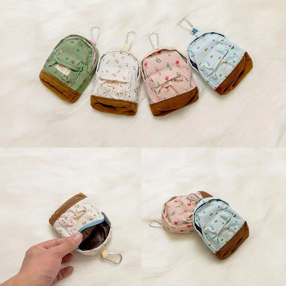 Porte-Monnaie Kawaii Toile Motif Floral - Mini Pochette Zip pour Clés et Cartes