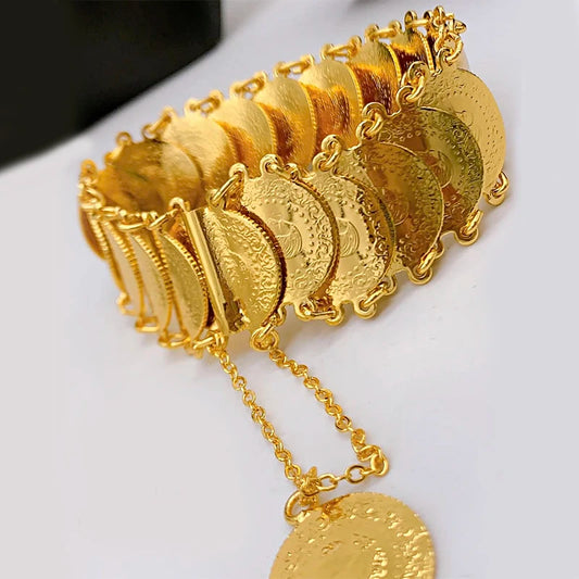 Bracelet Manchette Ottoman Turc Pièces et Totems - Plaqué Or Mariée