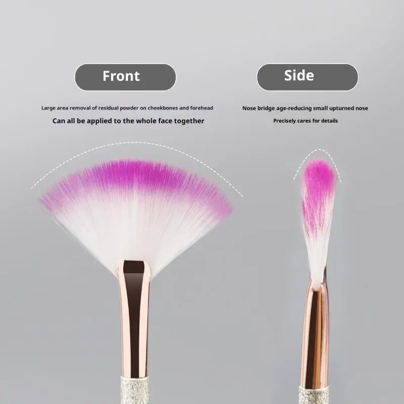 Pinceau Blush Éventail Rose Gold - Highlighter Poudre Libre Visage Ultra-Doux Coréen Beauté Professionnelle